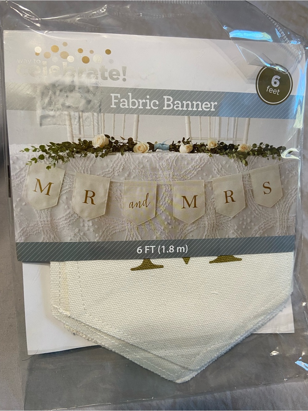 Fabric 'Mr and Mrs' Banner in White and Gold - Wedding & Celebration Decoration